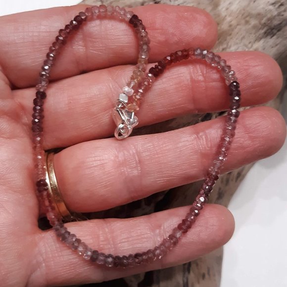 Delicate Ombre Spinel Tinduru Sapphire Bracelet Sterling Silver Puff Heart Charm - Picture 2 of 4